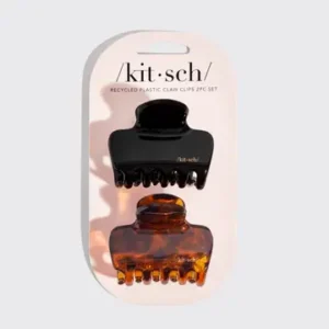 Recycled Plastic Medium Puffy Claw Clips 2pc Set - Black/Tort